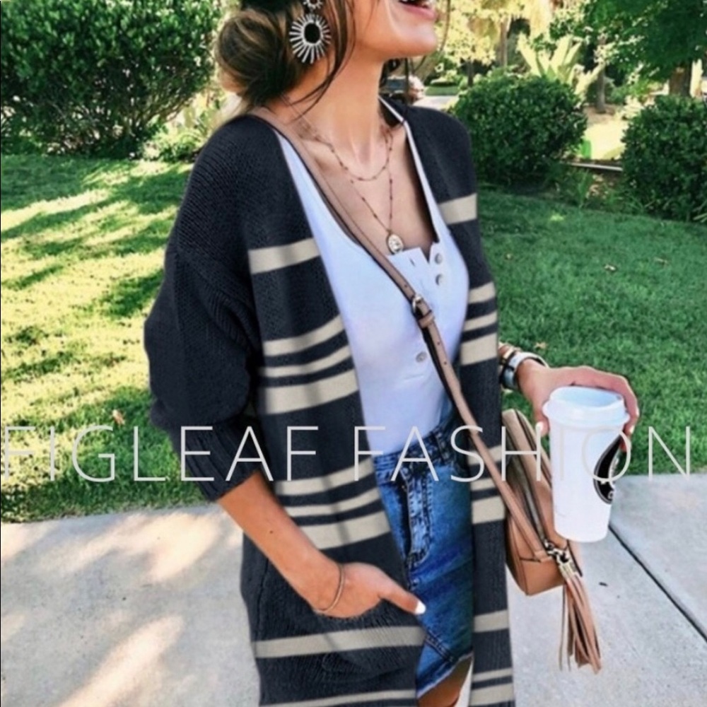 Navy Striped Cardigan